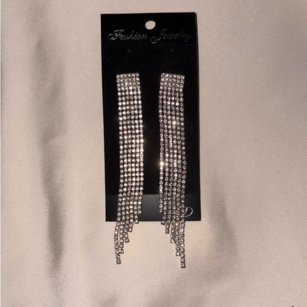 Silver Rhinestone Dangle Earrings